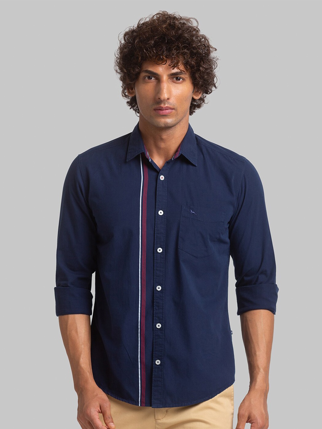 

Parx Slim Fit Striped Pure Cotton Casual Shirt, Blue