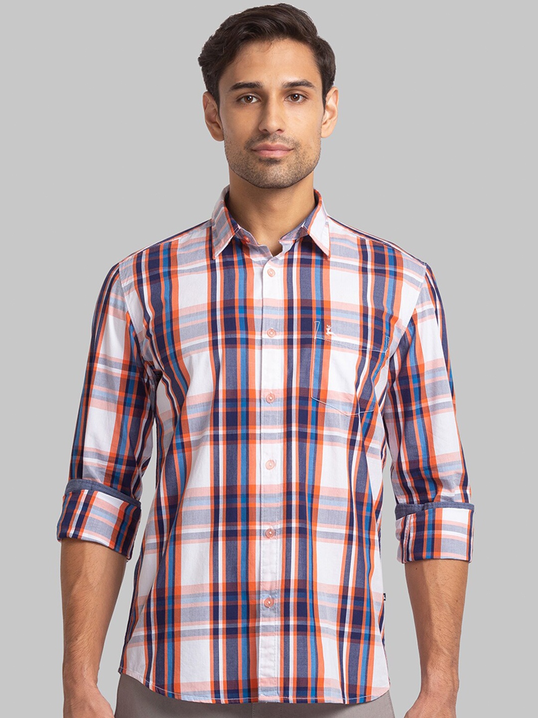 

Parx Slim Fit Tartan Checked Pure Cotton Casual Shirt, Orange