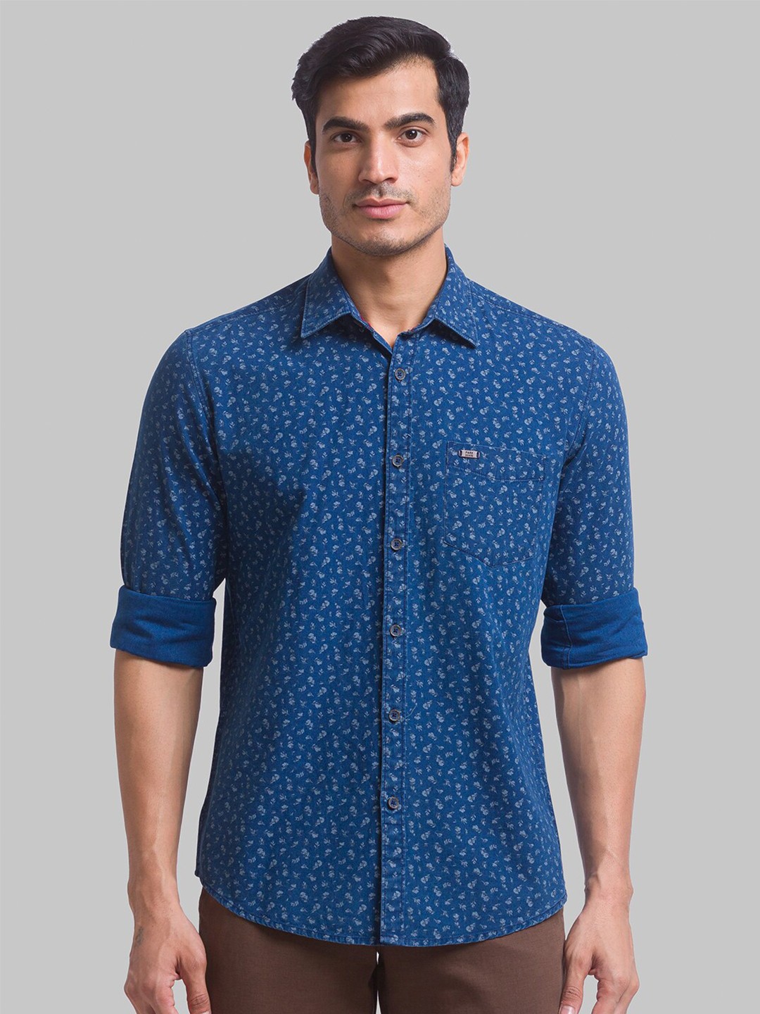 

Parx Slim Fit Floral Printed Pure Cotton Casual Shirt, Blue