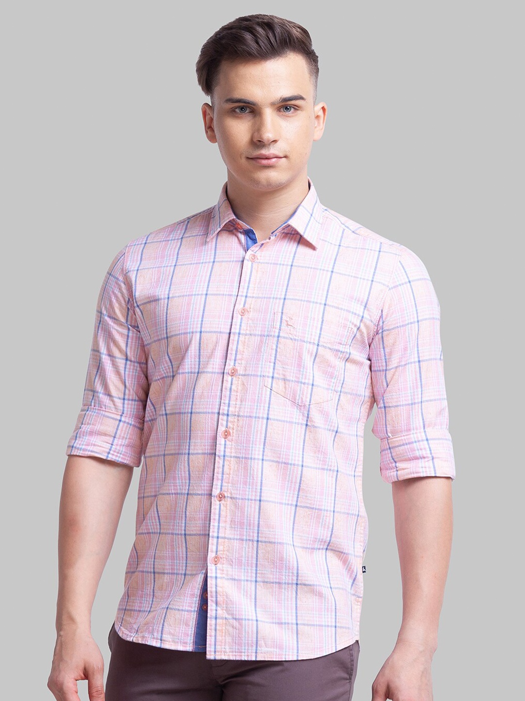 

Parx Slim Fit Tartan Checked Cotton Casual Shirt, Orange