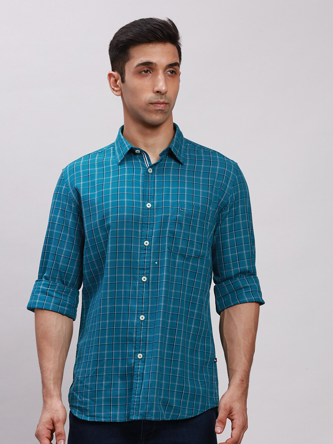 

Parx Slim Fit Tartan Checked Cotton Casual Shirt, Green