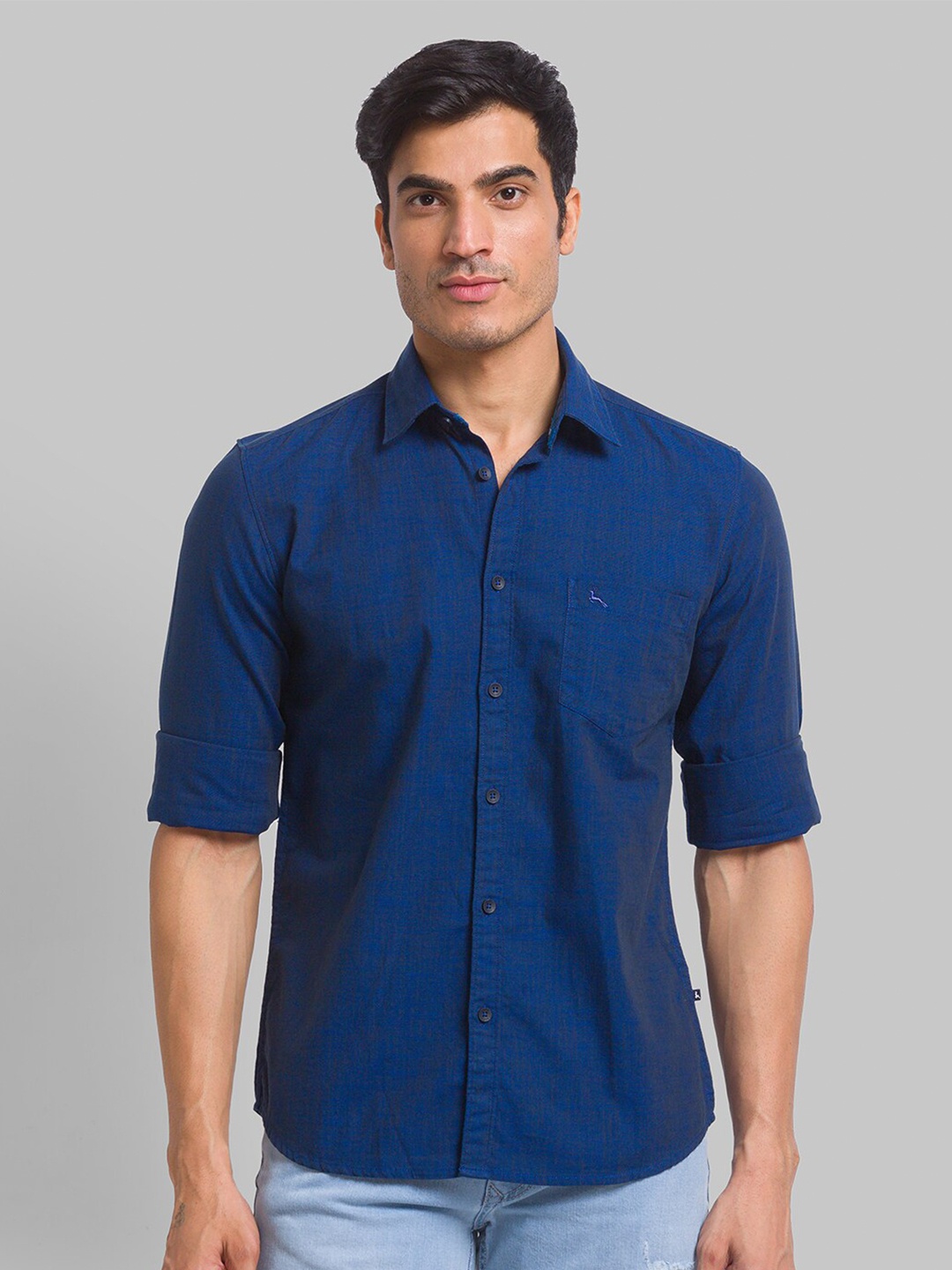 

Parx Slim Fit Spread Collar Cotton Casual Shirt, Navy blue