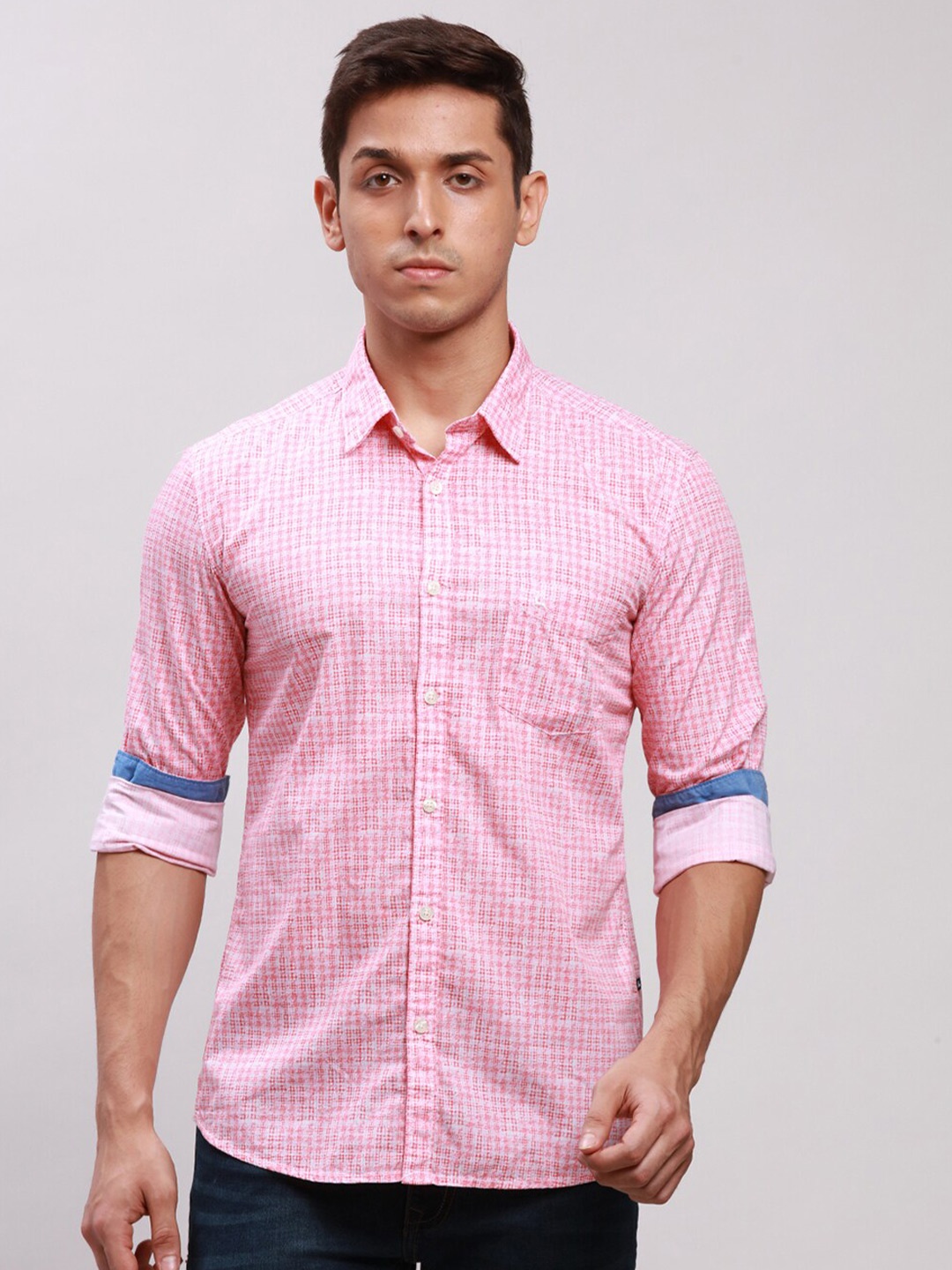 

Parx Slim Fit Micro Checked Cotton Casual Shirt, Red