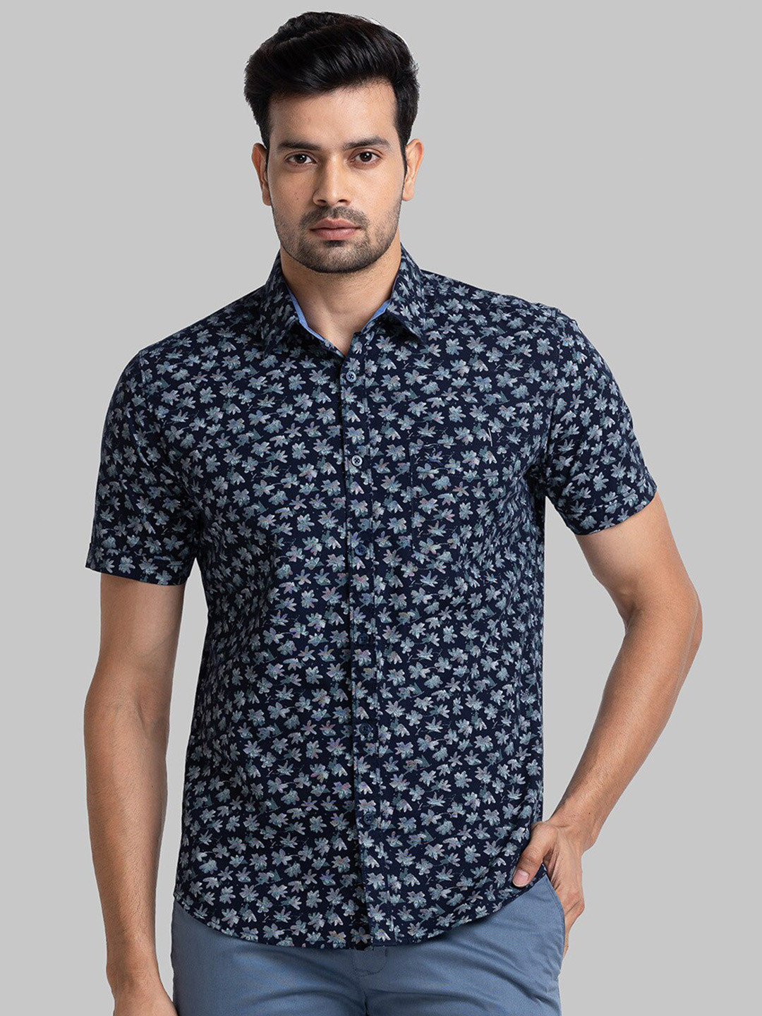

Parx Slim Fit Floral Printed Pure Cotton Casual Shirt, Blue
