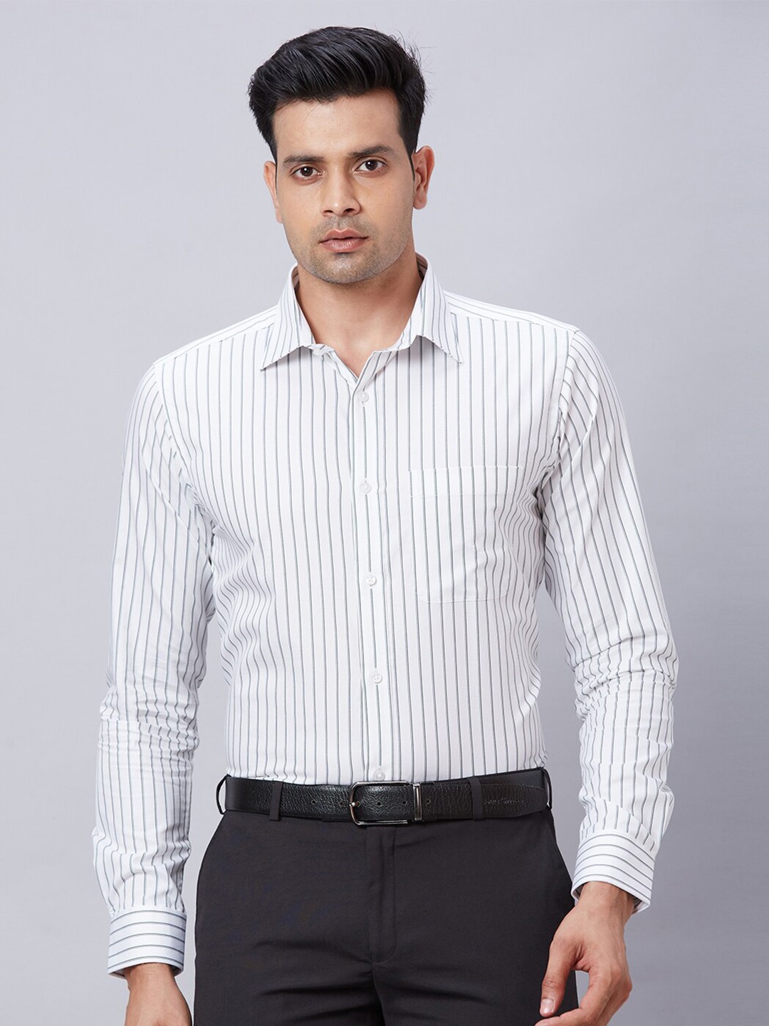 

Raymond Spread Collar Striped Pure Cotton Slim Fit Formal Shirt, White