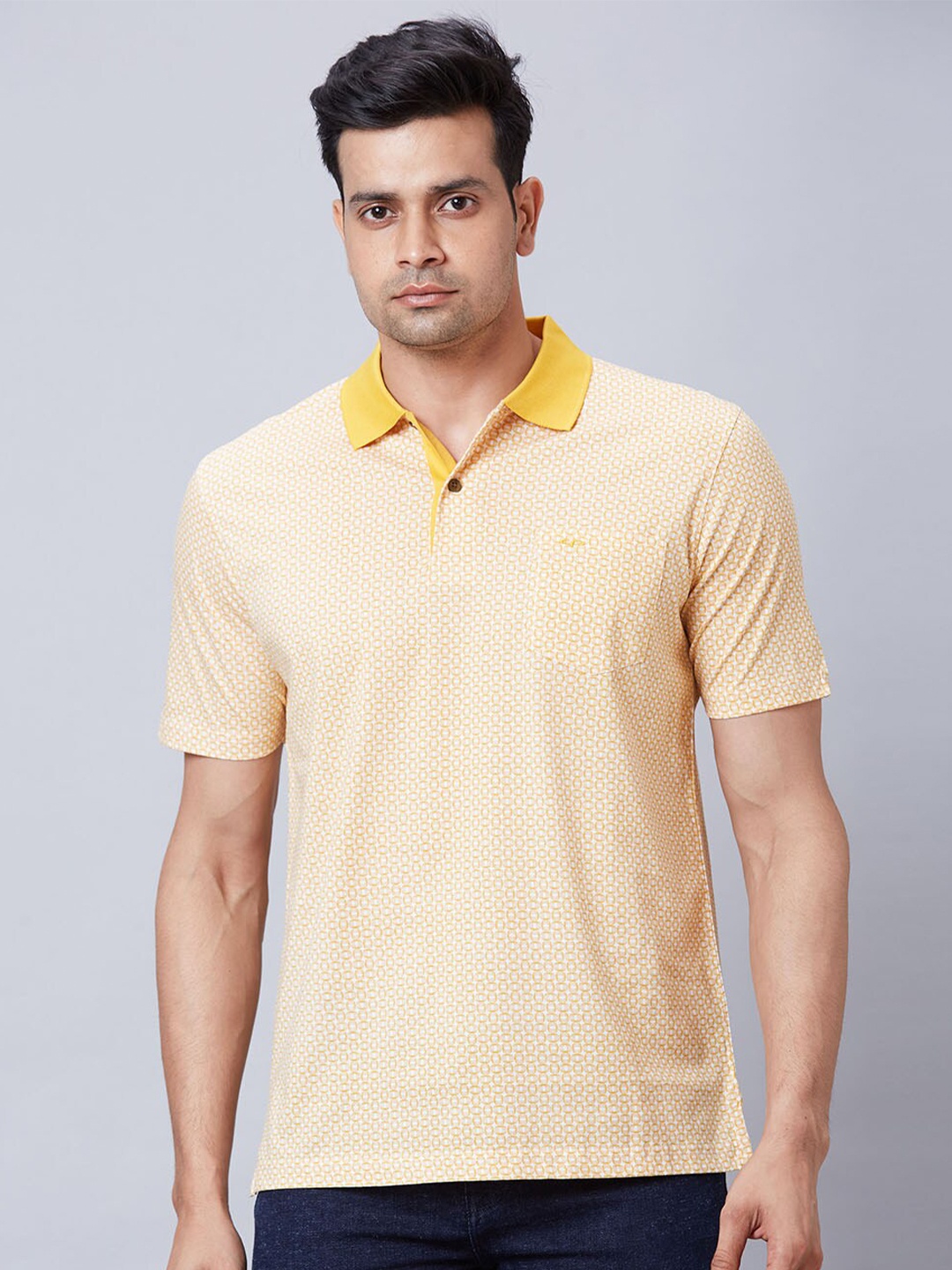 

ColorPlus Relaxed Fit Geometric Printed Polo Collar Cotton T-shirt, Yellow