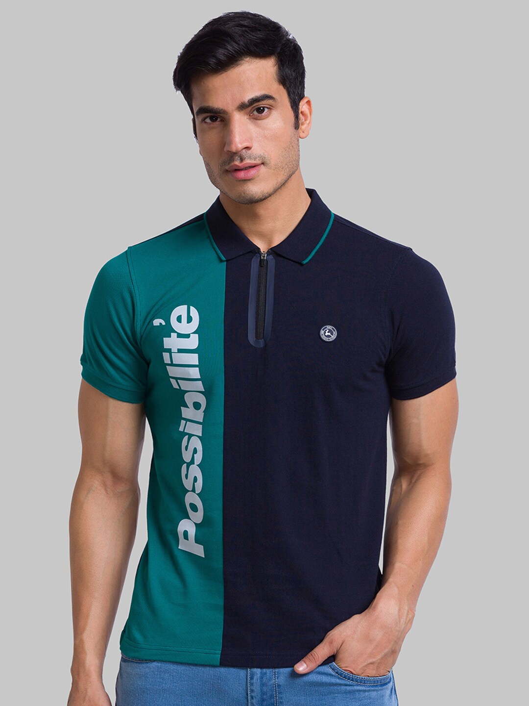 

Parx Typography Printed Polo Collar Cotton T-shirt, Navy blue