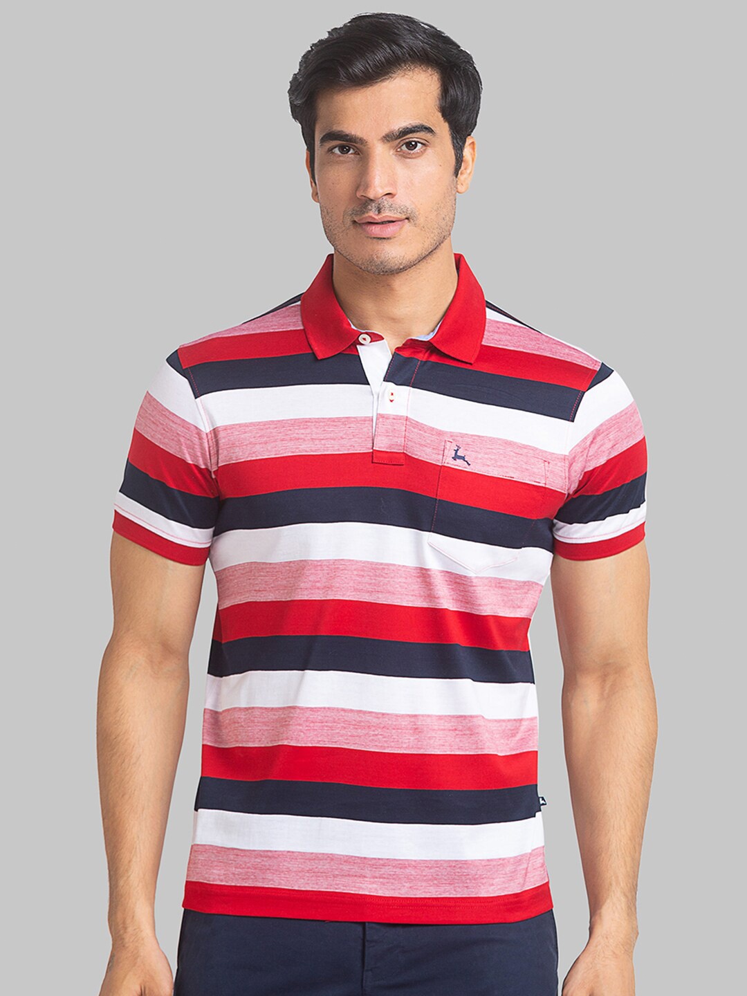 

Parx Striped Polo Collar Cotton T-shirt, Red