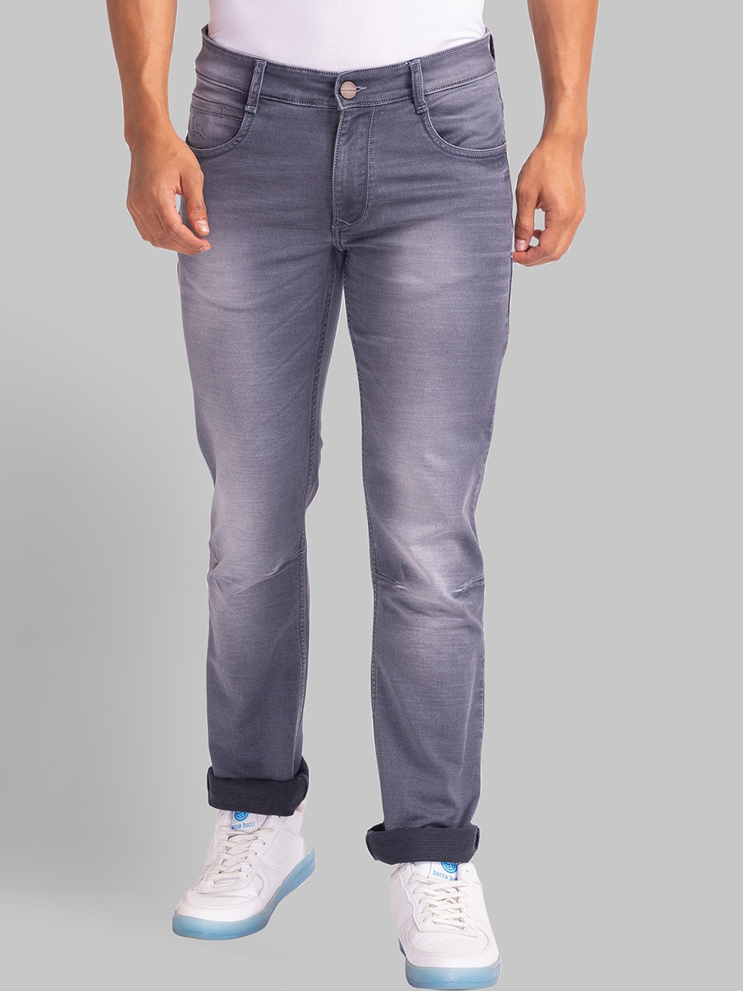

Parx Men Slim Fit Low Rise Clean Look Heavy Fade Jeans, Grey