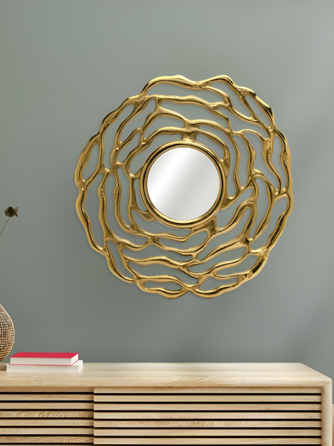 Decor de Maison Katz Gold Toned Round Metal Wall Mirror