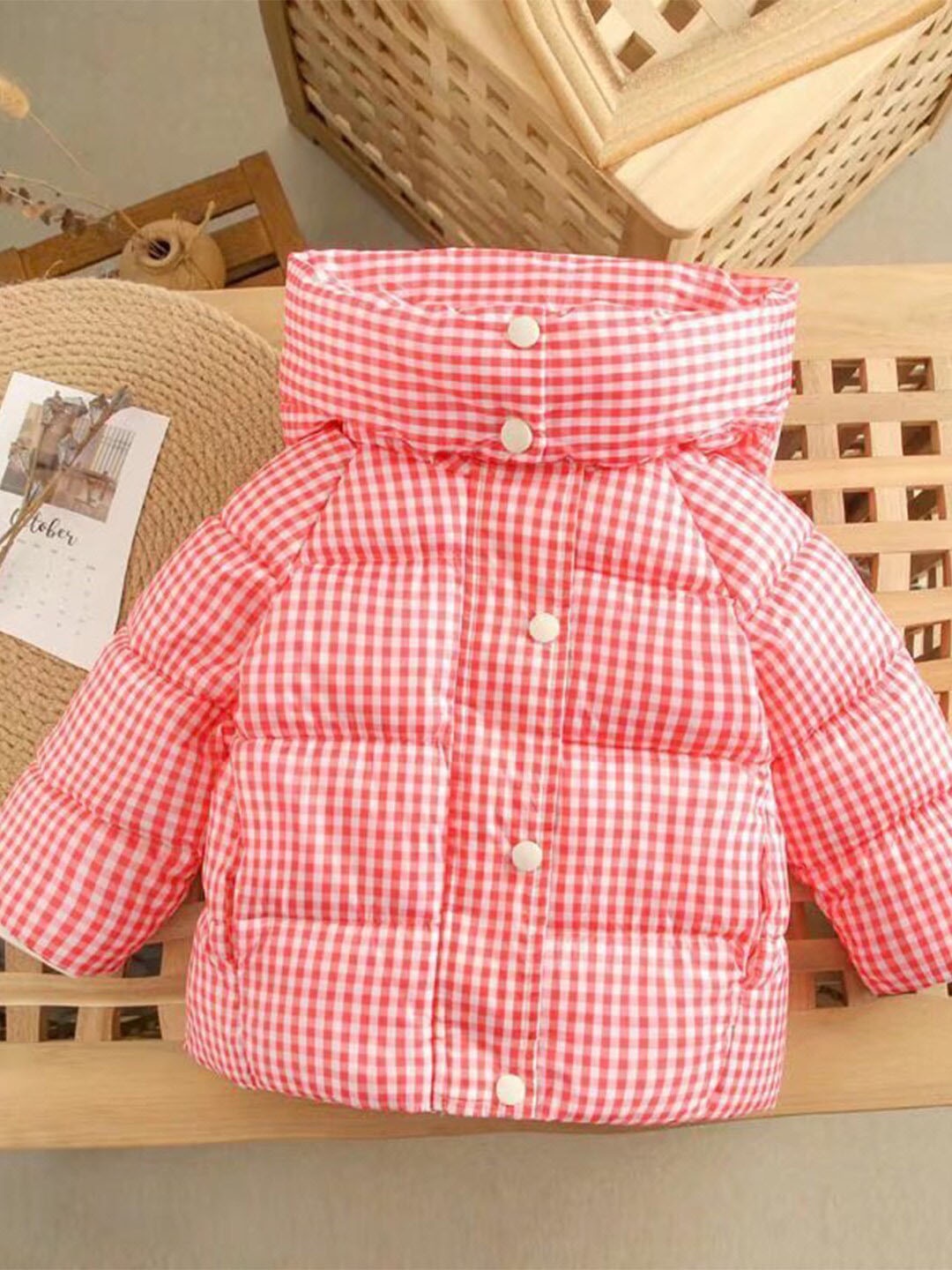 

Bold N Elegant Unisex Kids Checked Lightweight Hooded Padded Jacket, Red