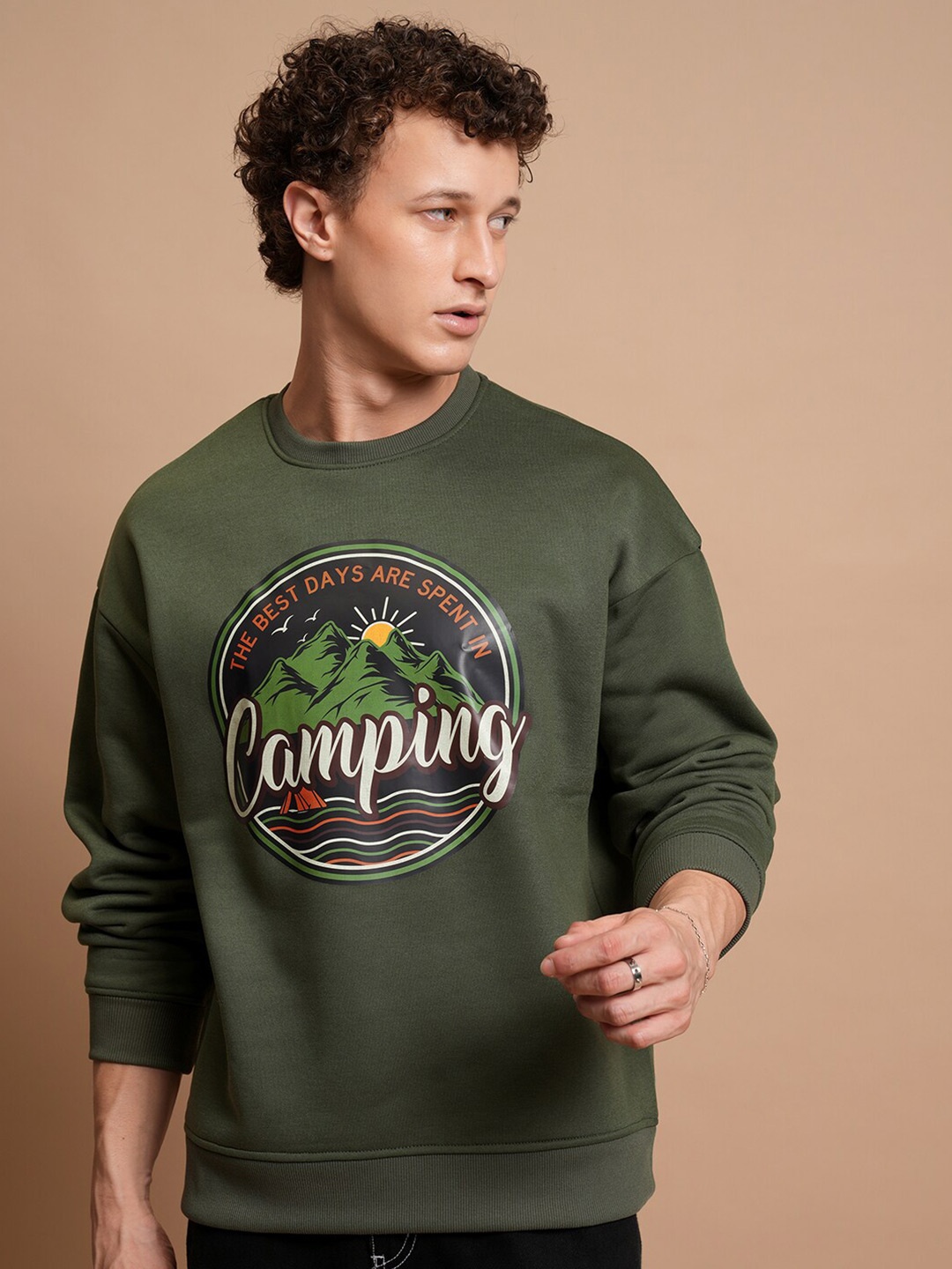 

HIGHLANDER Typography Printed Pullover Sweatshirt, Green