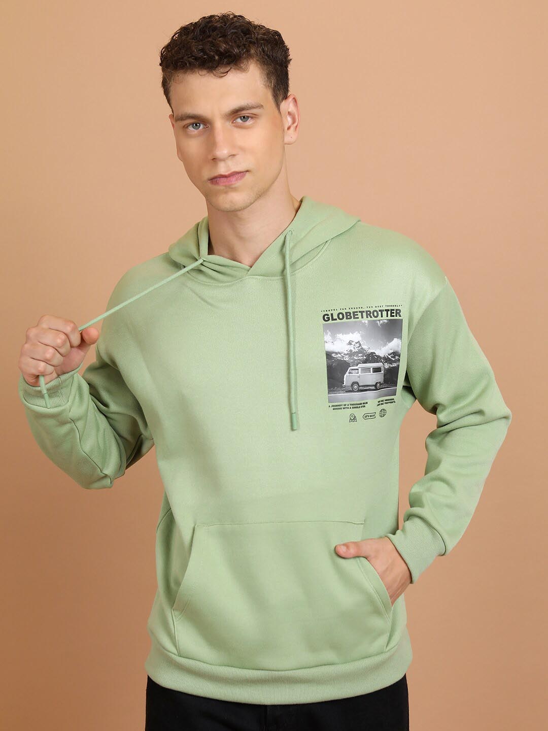 

HIGHLANDER Graphic Printed Hooded Neck Long Sleeve Relaxed Pullover Sweatshirt, Green