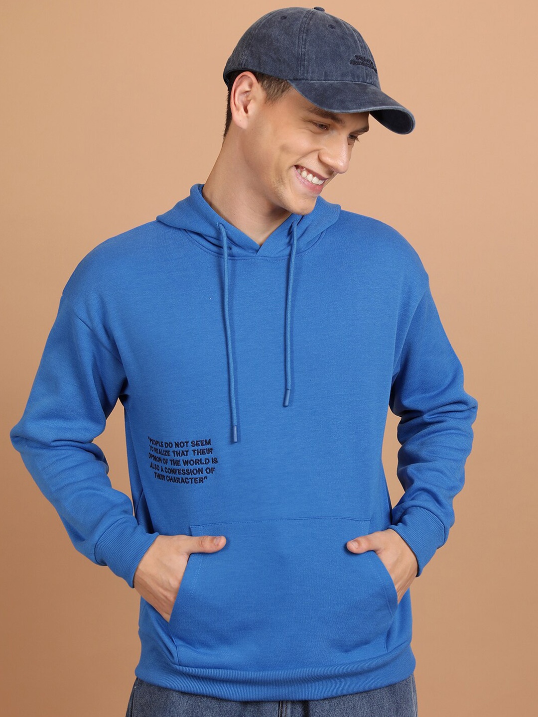 

HIGHLANDER Typography Printed Hooded Neck Long Sleeve Relaxed Pullover Sweatshirt, Blue