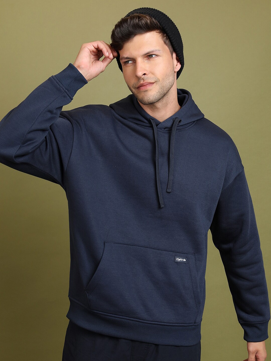 

HIGHLANDER Navy Blue Hooded Oversized Sweatshirt