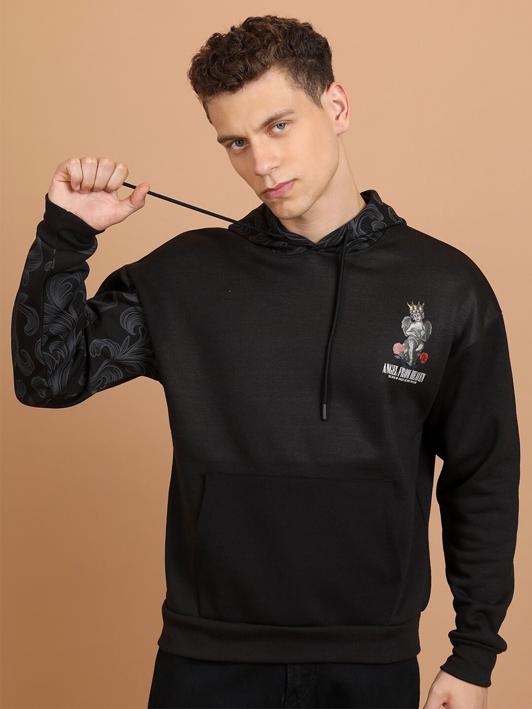 

HIGHLANDER Floral Printed Hooded Pullover Sweatshirt, Black