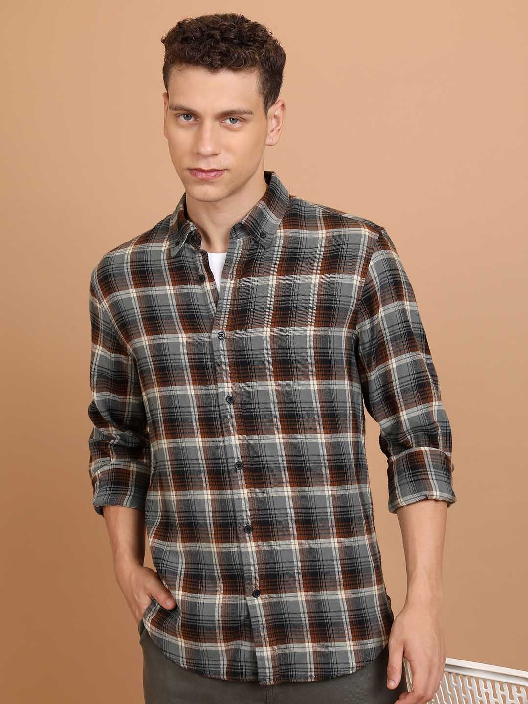 

HIGHLANDER Flannel Tartan Checks Cotton Casual Shirt, Olive