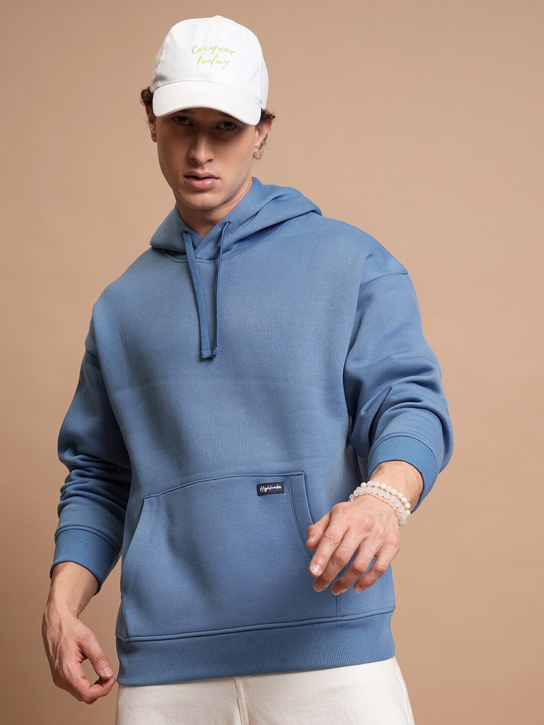 

HIGHLANDER Oversized Drop Shoulder Hooded Pullover Sweatshirt, Blue