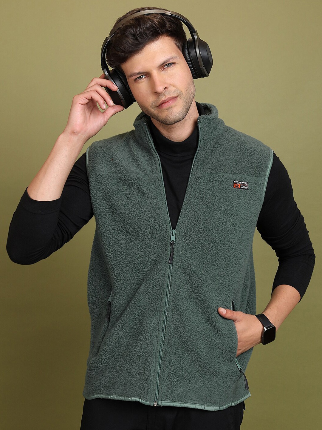 

HIGHLANDER High Neck Front-Open Sweatshirt, Green