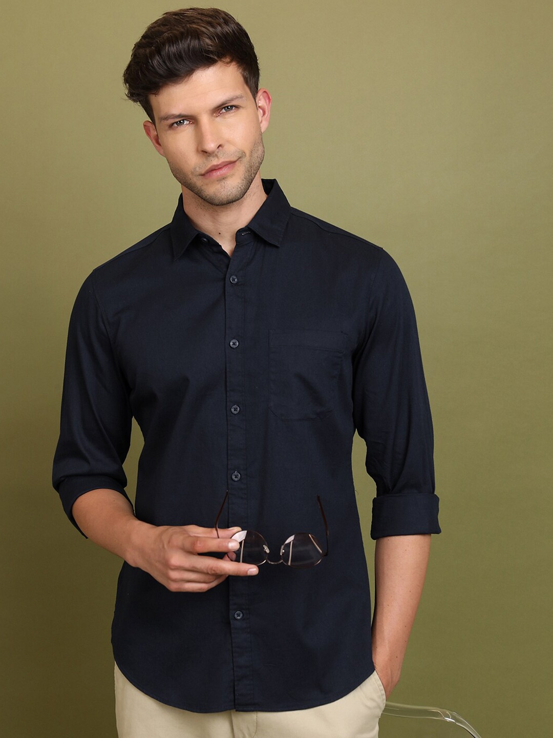 

HIGHLANDER Blue Slim Fit Cotton Casual Shirt