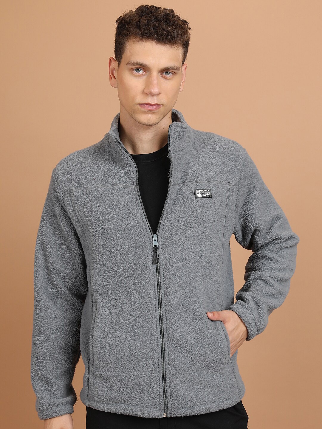 

HIGHLANDER Grey Mock Collar Front-Open Sweatshirt