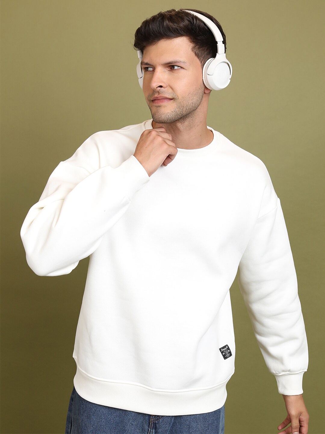 

HIGHLANDER White Hooded Drop Shoulder Sleeves Oversized Pullover Sweatshirt