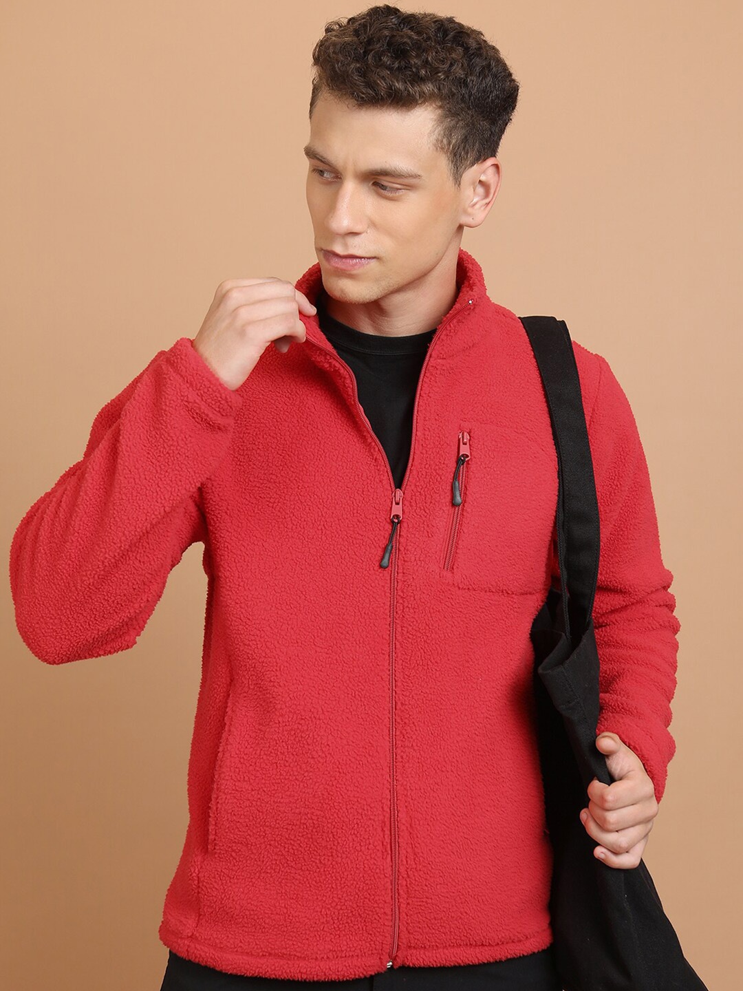 

HIGHLANDER Red Mock Collar Front-Open Sweatshirt