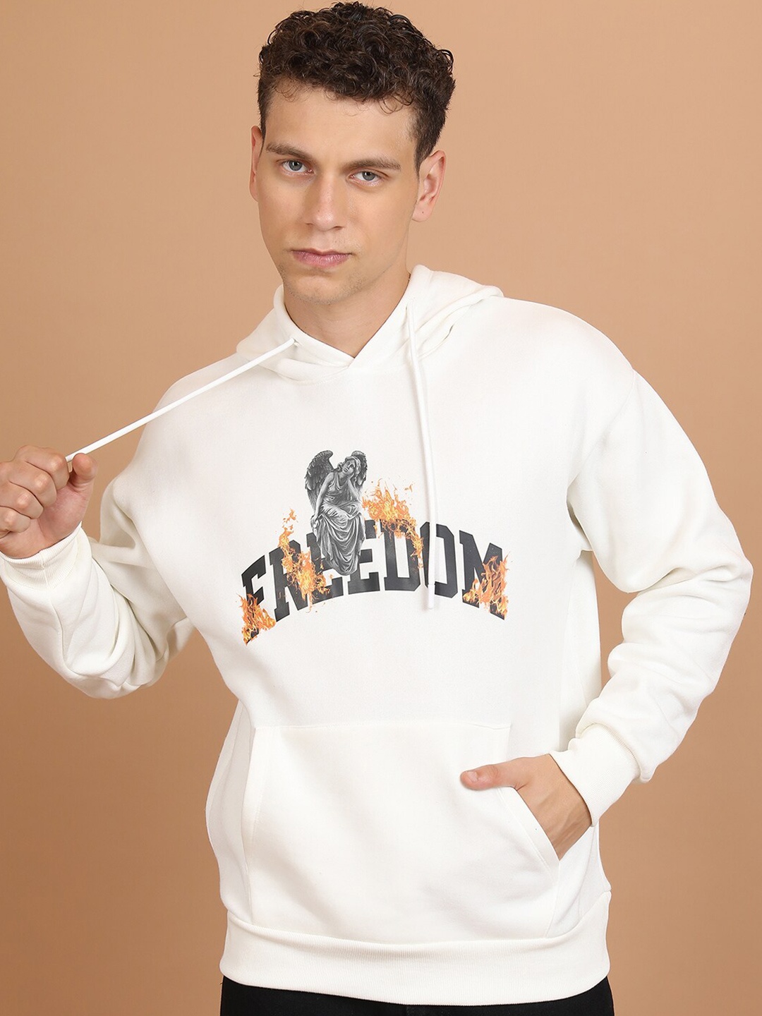 

HIGHLANDER Typography Printed Hooded Drop Shoulder Pullover, White