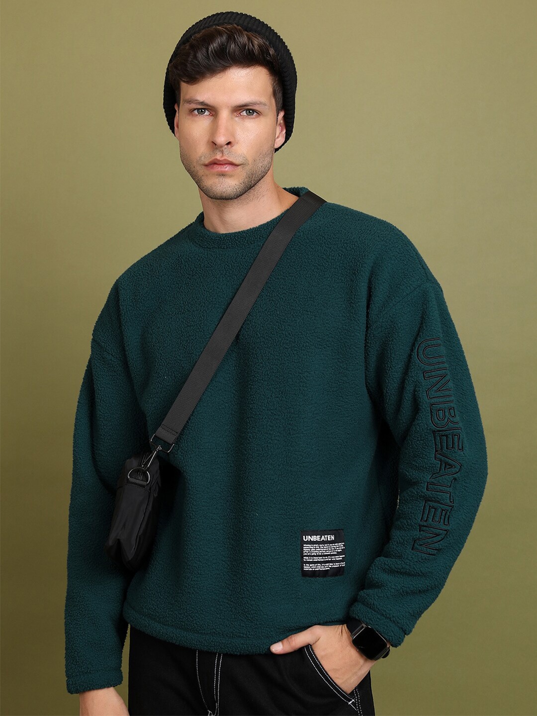 

HIGHLANDER Self Design Pullover Sweatshirt, Green