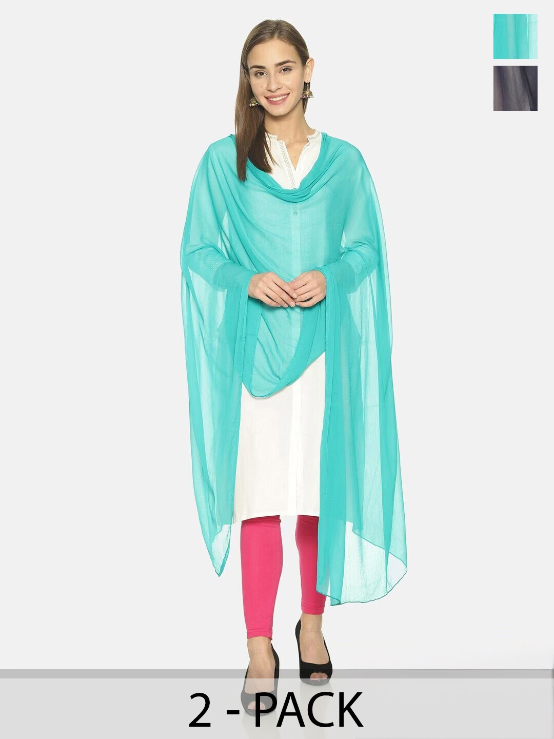 

TWIN BIRDS Pack Of 2 Nylon Chiffon Dupatta, Navy blue