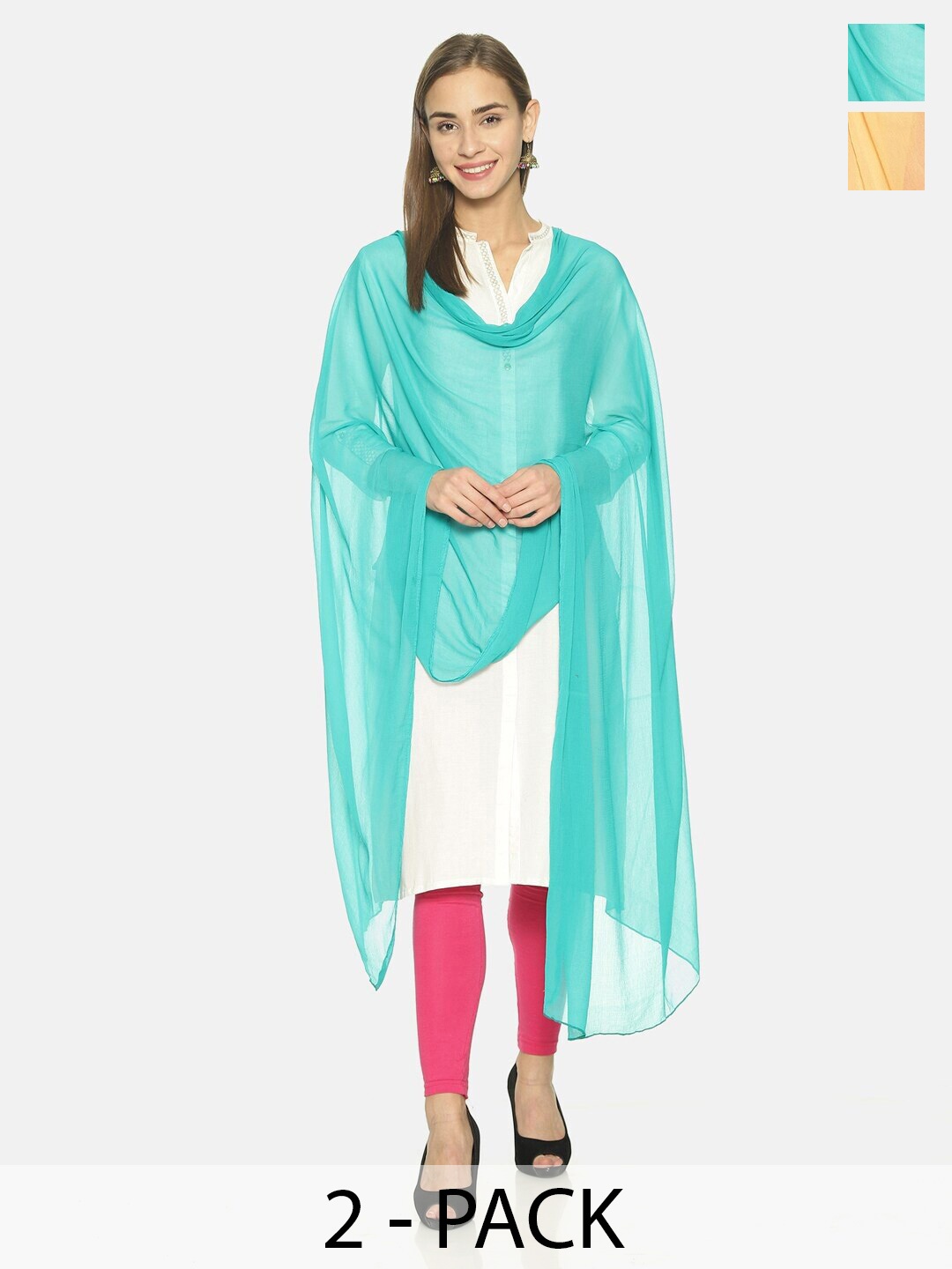 

TWIN BIRDS Women Pack of 2 Lightweight Nylon Solid Dupatta, Beige