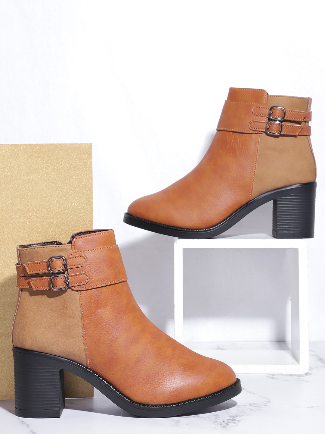 

CORSICA Women Block Heel Mid-Top Boots, Tan