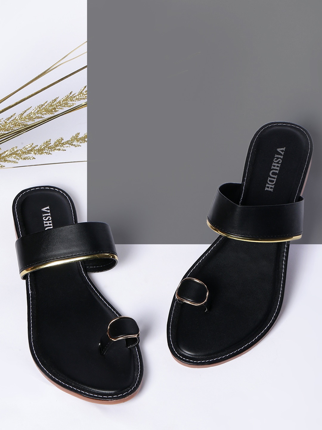 

Vishudh Black No Back Strap One Toe Flats