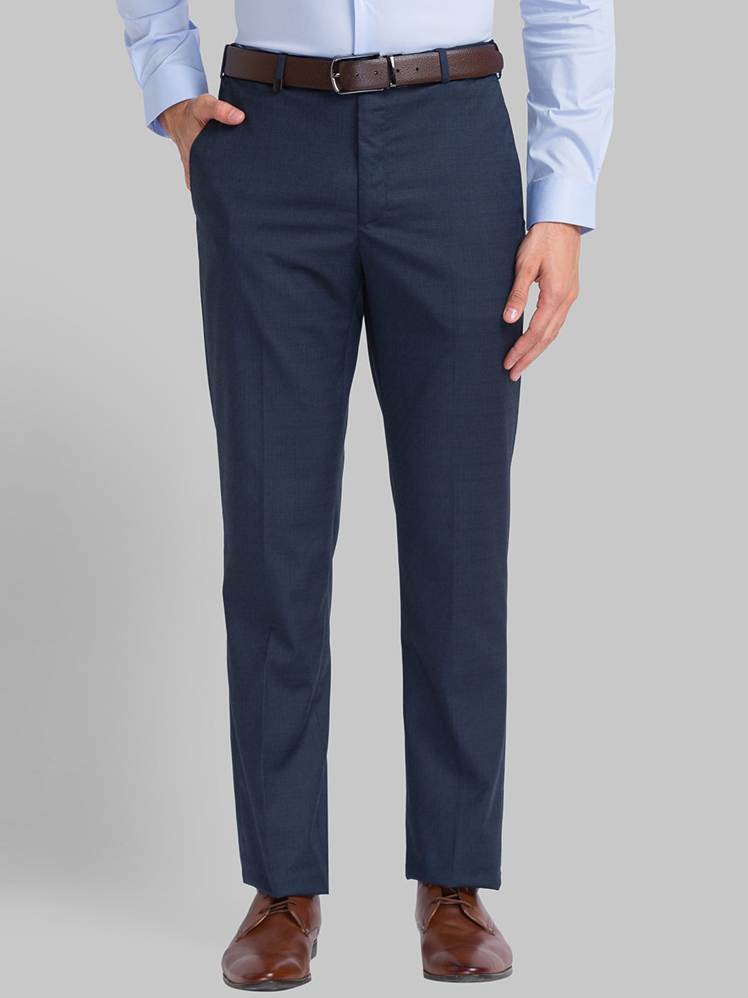 

Park Avenue Men Mid-Rise Textured Easy Wash Formal Trousers, Navy blue