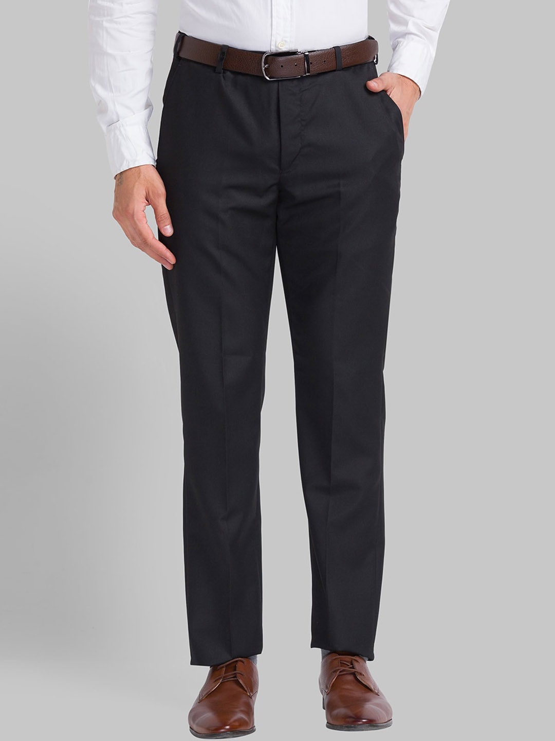 

Park Avenue Men Self Design Easy Wash Formal Trousers, Black