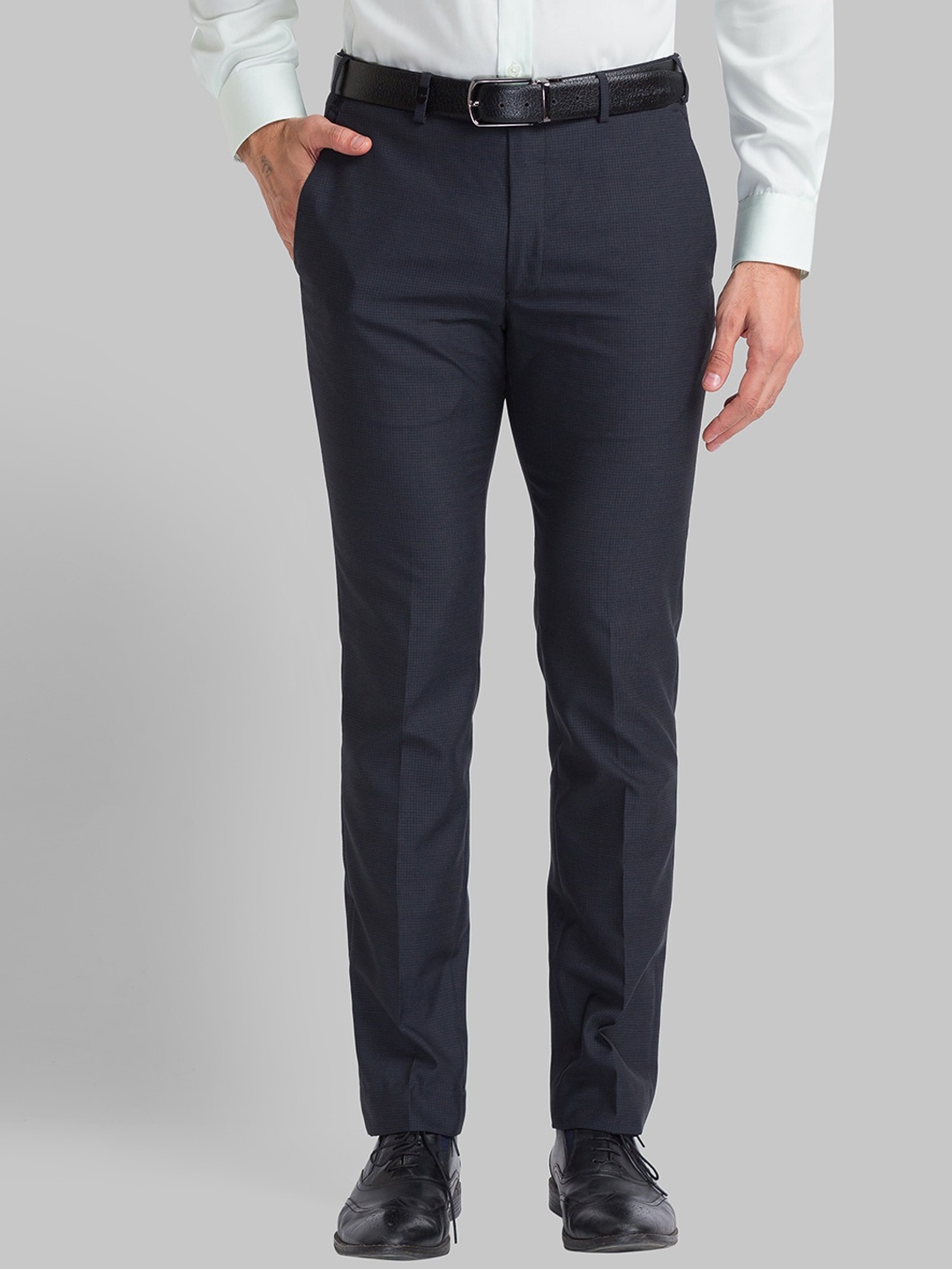 

Park Avenue Men Slim Fit Self Design Easy Wash Formal Trousers, Grey