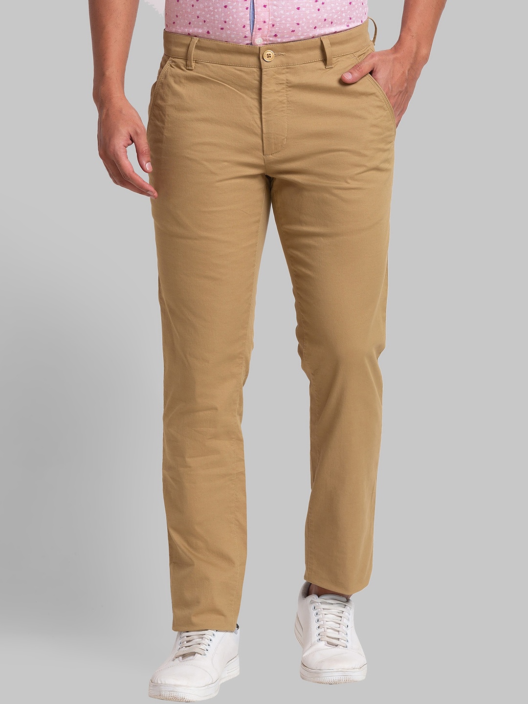 

Parx Men Tapered Fit Easy Wash Trousers, Brown