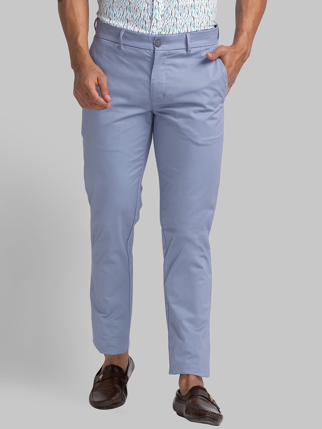 

Parx Men Tapered Fit Easy Wash Trousers, Blue