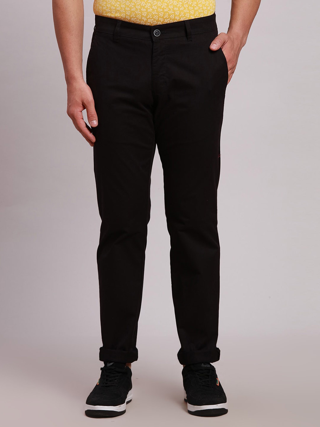 

Parx Men Tapered Fit Low Rise Easy Wash Trousers, Black