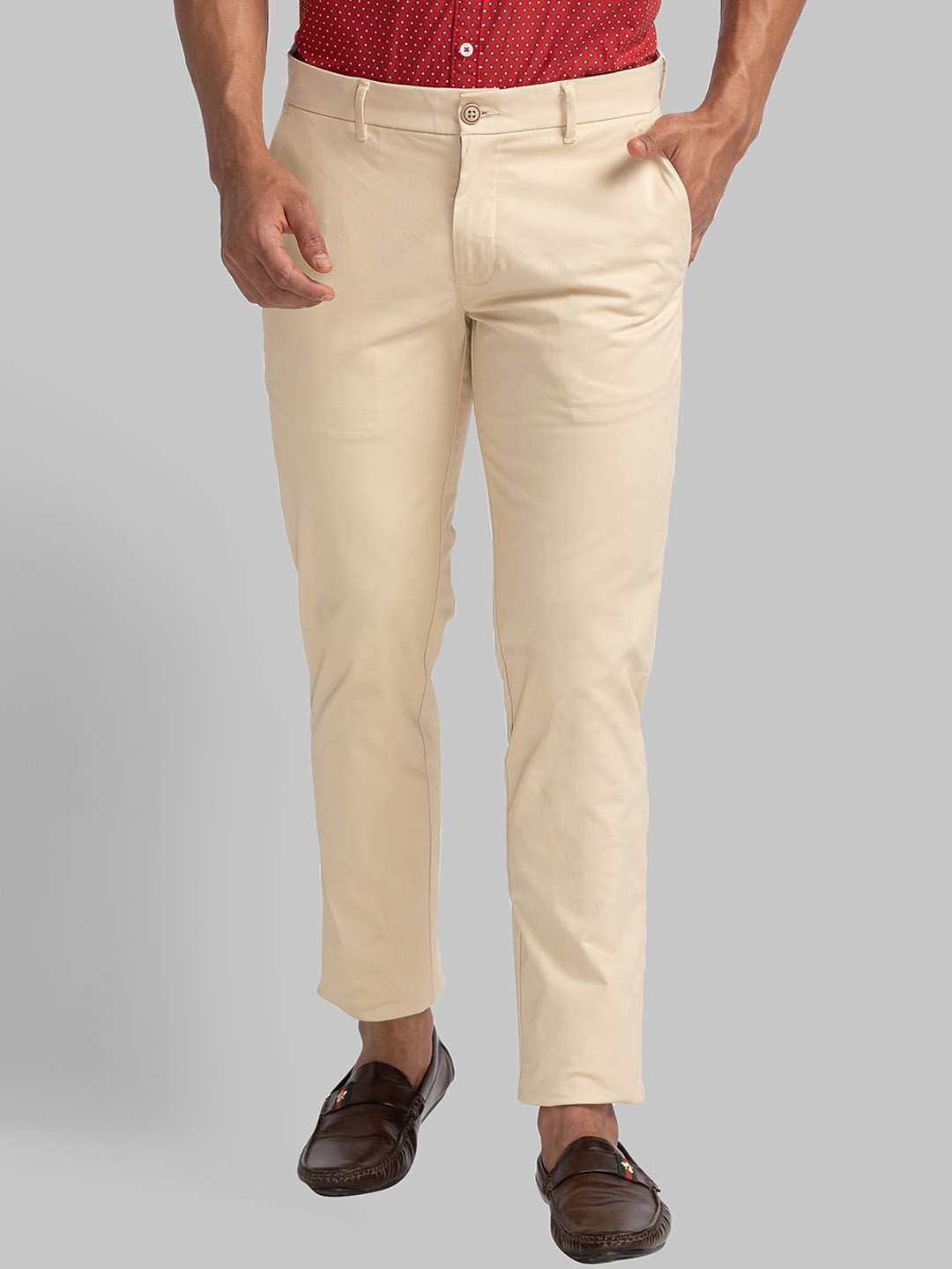 

Parx Men Tapered Fit Easy Wash Trousers, Beige