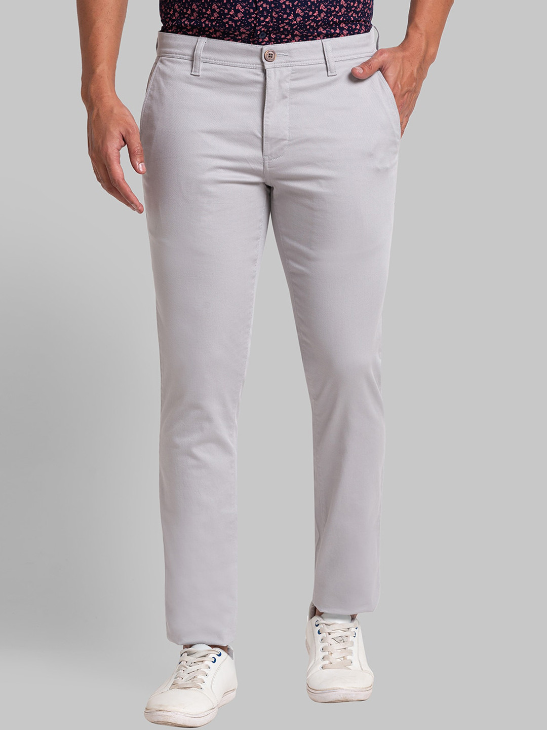 

Parx Men Mid-Rise Tapered Fit Easy Wash Trousers, Grey