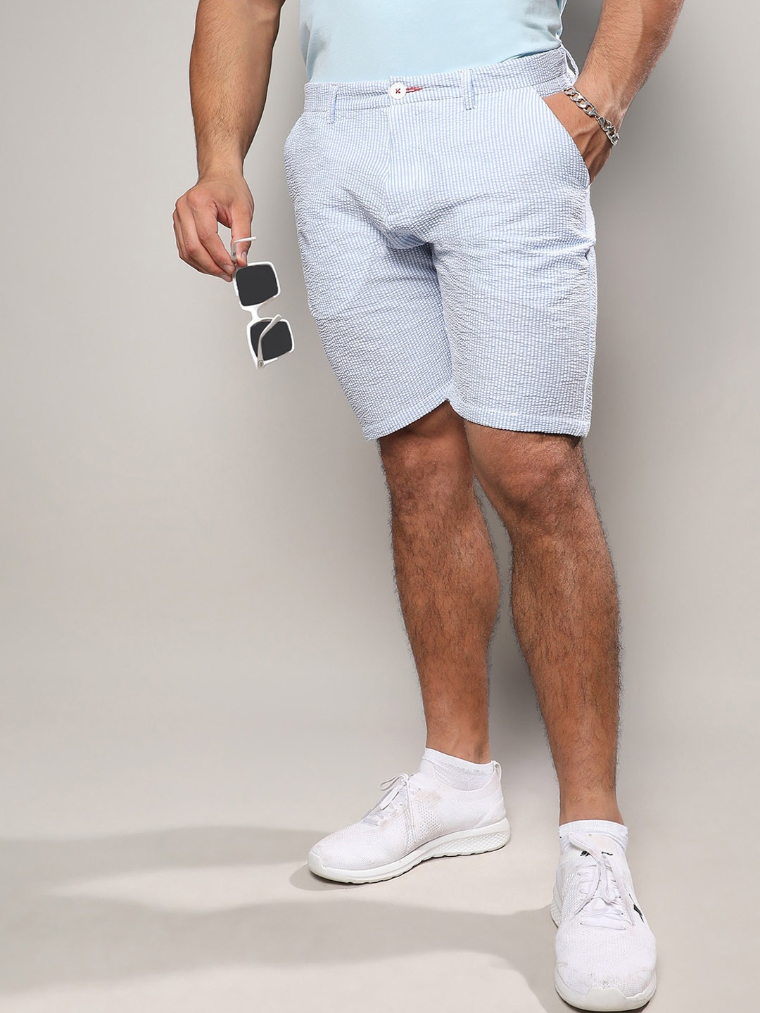 

Instafab Plus Striped Cotton Shorts, Blue