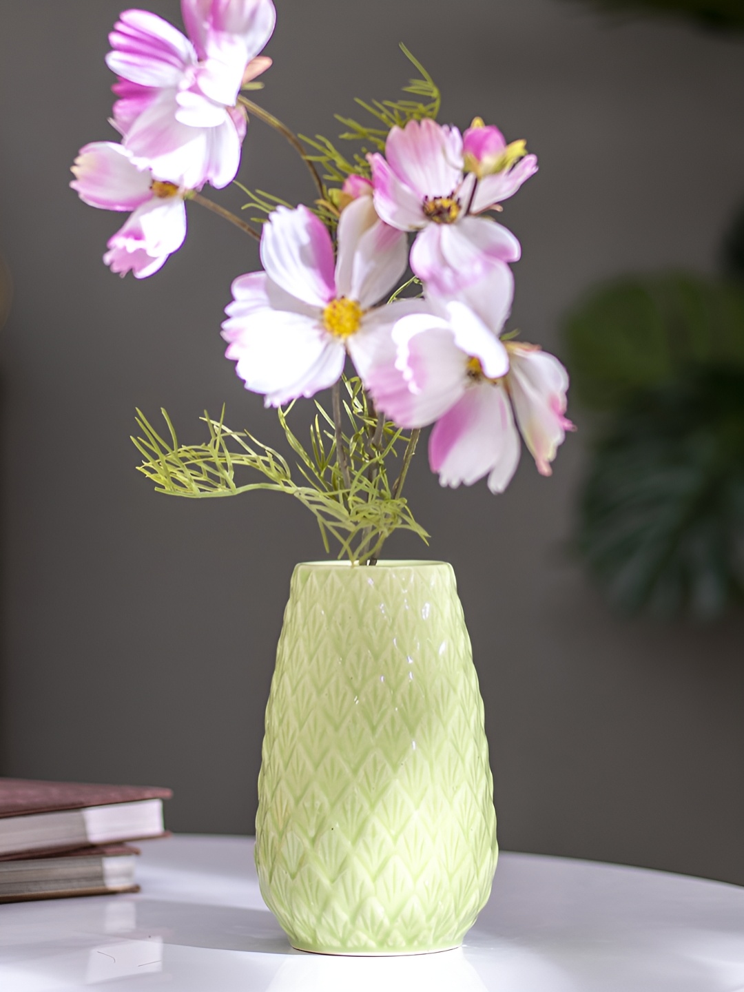 

The Decor Lane Modern Decorative Green Self designed Ceramic Flower Vase