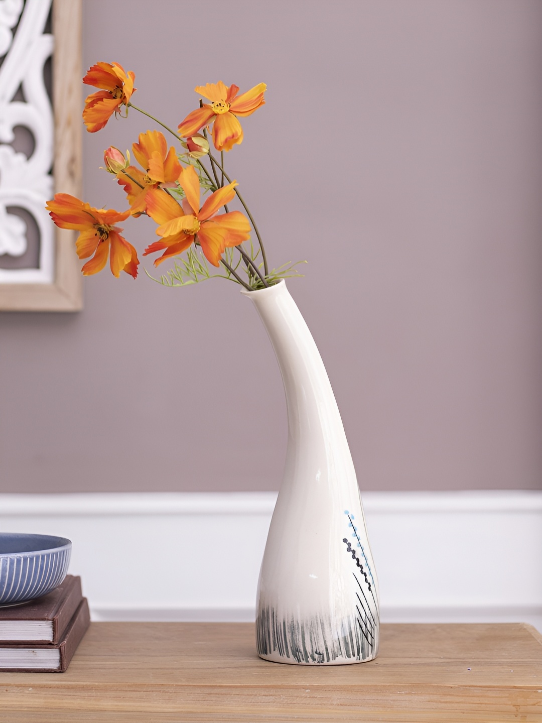 

The Decor Lane Modern Decorative Off White & Black Printed Ceramic Flower Vase
