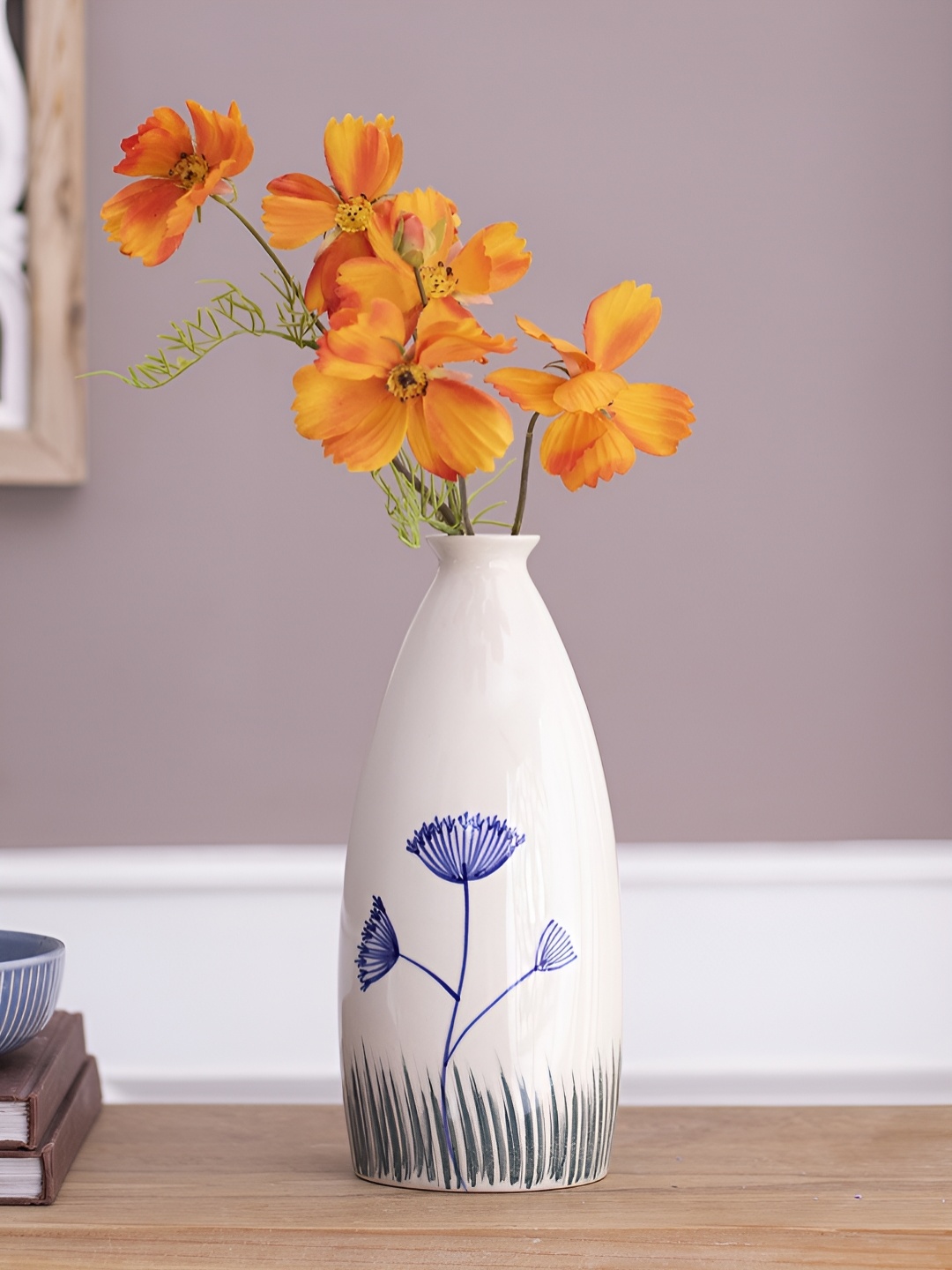 

The Decor Lane Off White Printed Ceramic Flower Vase