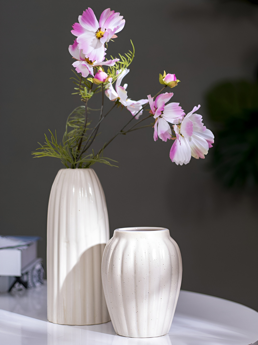 

The Decor Lane 2 Pieces Off White Ceramic Flower Vases