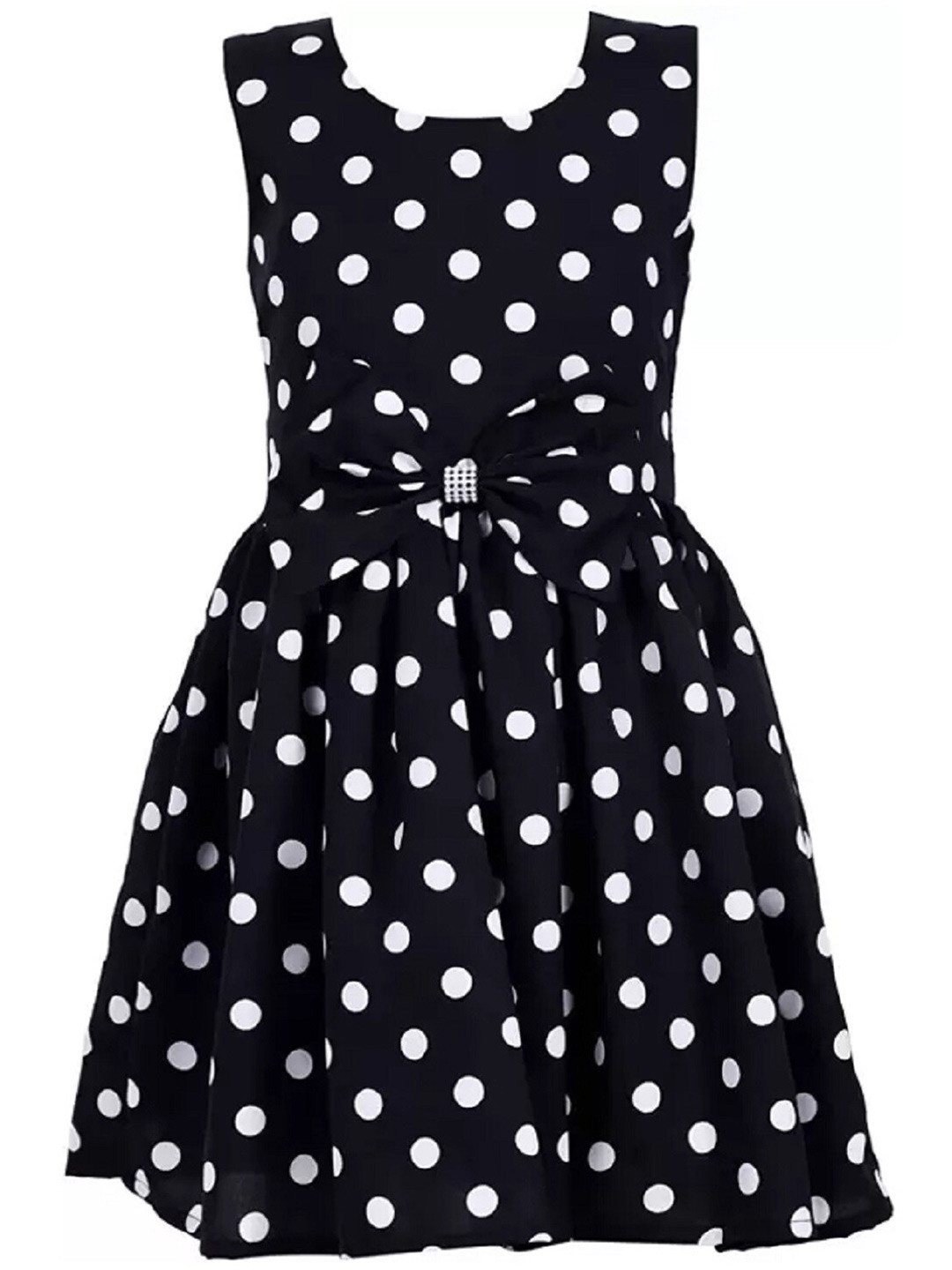 

BAESD Girls Polka Dot Printed Boaw Detail Pleated Sleeveless Cotton Fit & Flare Dress, Black