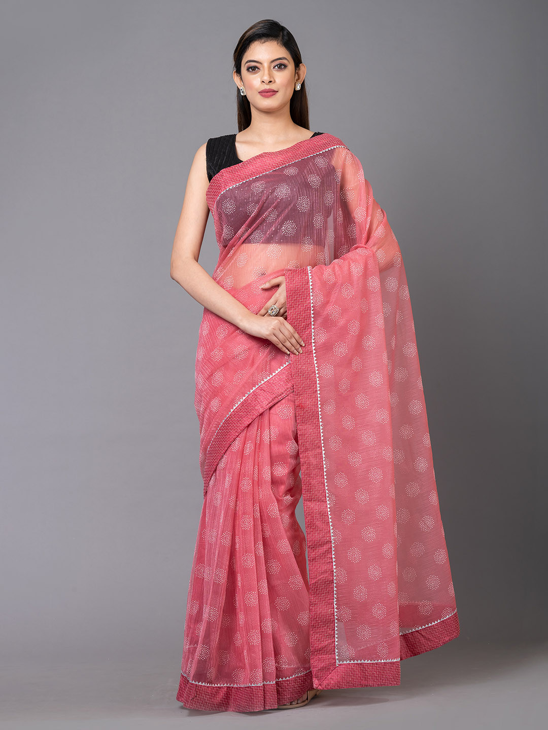 

MAHALASA Embellished Pure Chiffon Saree, Pink