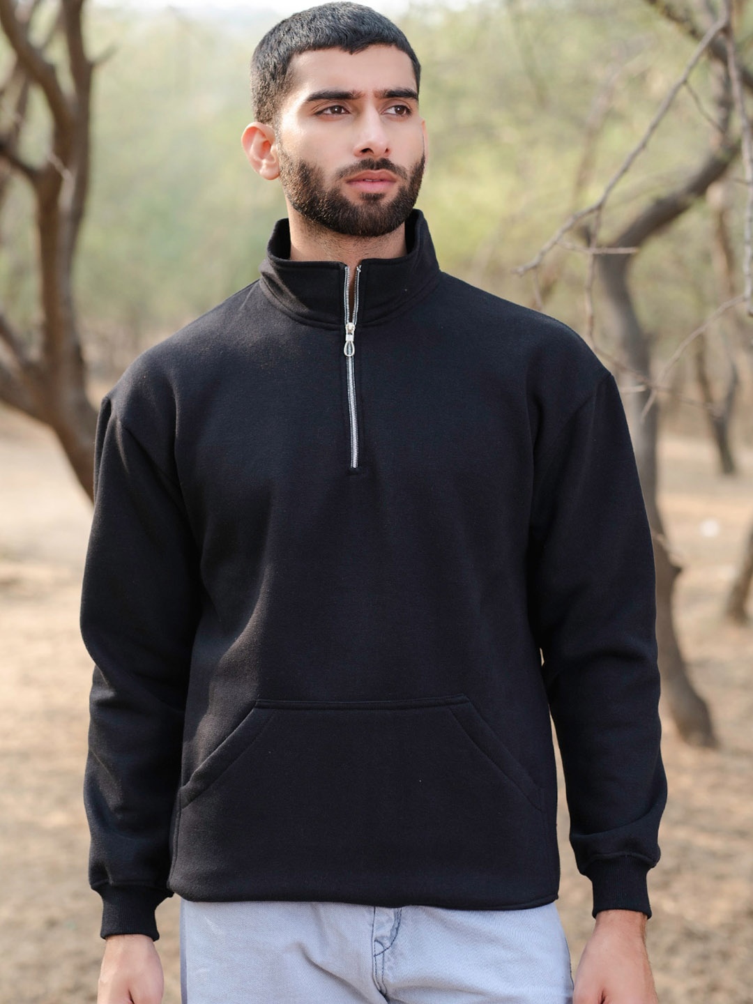 

Tistabene Stand Collar Cotton Pullover, Black