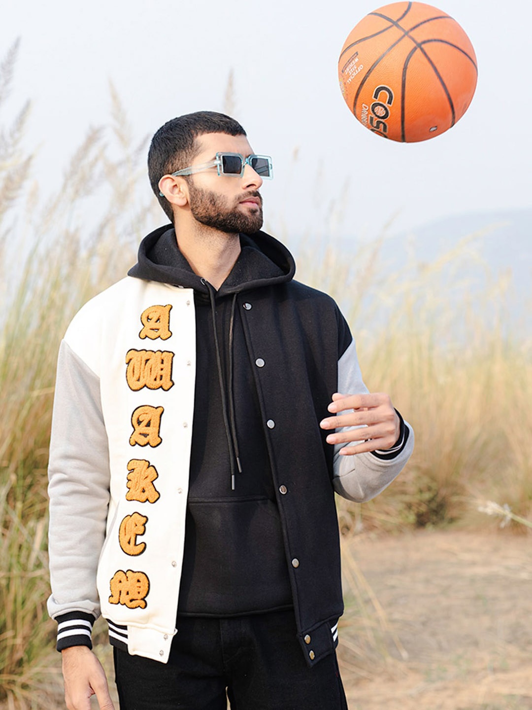 

Tistabene Self Design Lightweight Cotton Varsity Jacket, Black